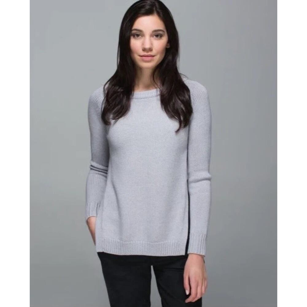 Lululemon Athletica Yin To You Pullover Sweater Grey Side Slit Merino Wool Sz 4